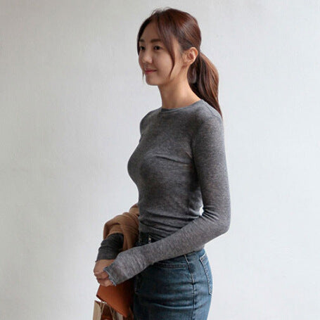 Blusa Transparente Manga Larga Cuello Redondo - Top Fino Versátil - Image 5