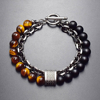 Pulsera de Piedra Natural Esmerilada para Hombre con Cuentas y Detalles Metálicos - Image 12