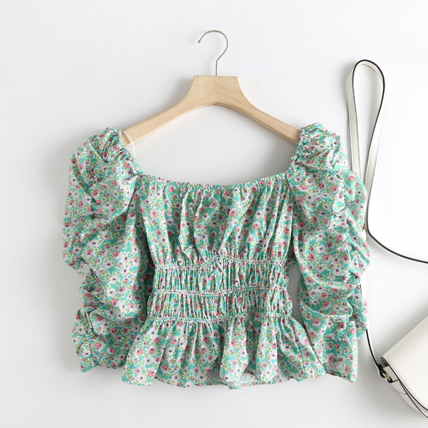Blusa Larga Estampado Floral Cuello Cuadrado para Mujer