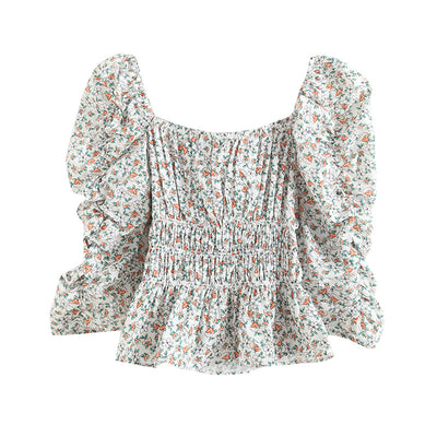 Blusa Larga Estampado Floral Cuello Cuadrado para Mujer