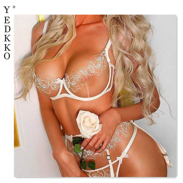 Conjunto de Lencería Sensual Transparente de Malla Ultrafina