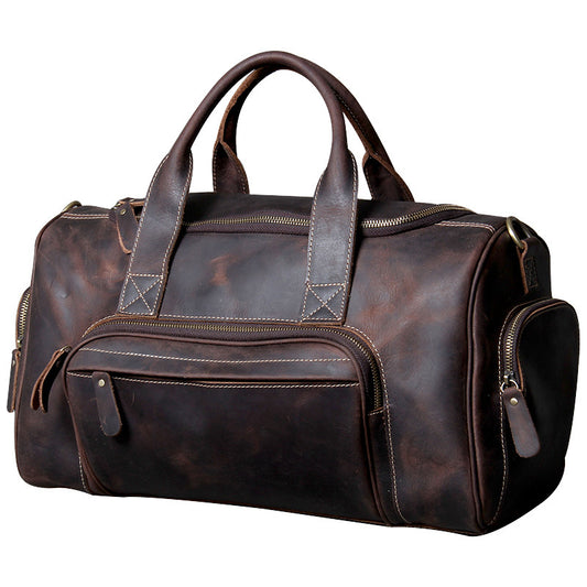 Bolsa de Viaje Grande en Cuero Genuino con Asa Superior Estilo Retro
