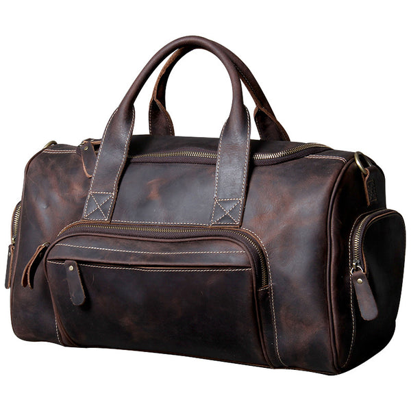 Bolsa de Viaje Grande en Cuero Genuino con Asa Superior Estilo Retro