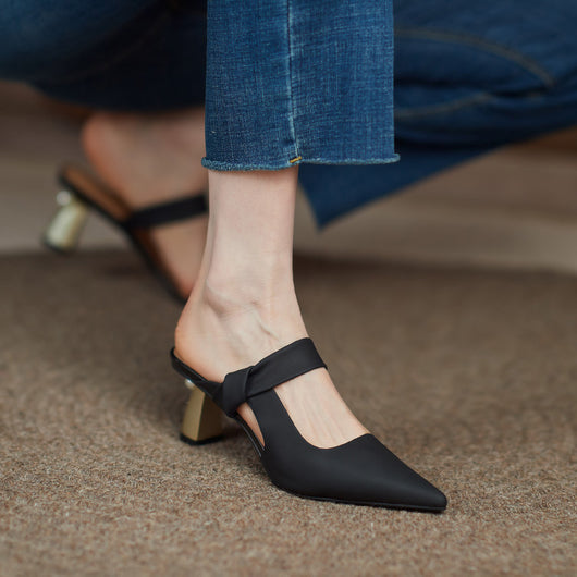 Pantuflas de Tacón Alto en Cuero Genuino con Punta Afilada para Mujer - Image 9