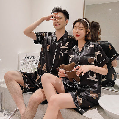 Pijama de Pareja en Seda de Hielo - Manga Corta Verano - Image 3