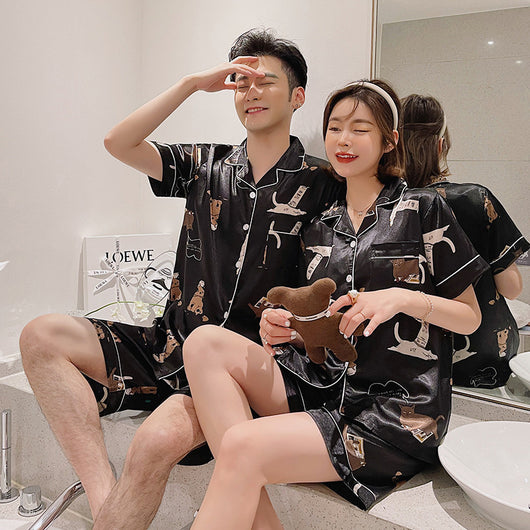 Pijama de Pareja en Seda de Hielo - Manga Corta Verano - Image 3
