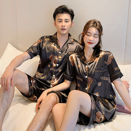 Pijama de Pareja en Seda de Hielo - Manga Corta Verano - Image 7