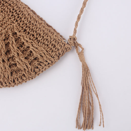 Bolsa de Playa Tejida a Mano con Asa Única y Detalles de Borlas Semicirculares - Image 10