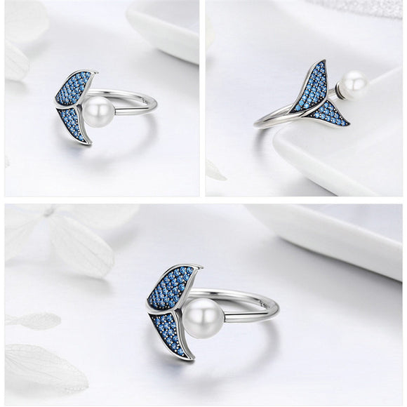 Anillo Ajustable de Plata Sterling S925 con Perlas de Concha Estilo Europeo