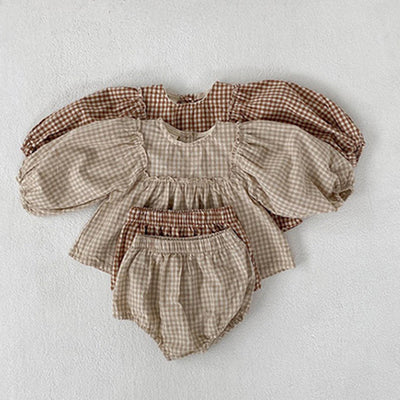 Conjunto Infantil Estilo Occidental con Blusa de Cuadros y Mangas Abullonadas - Image 11