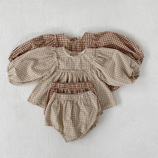 Conjunto Infantil Estilo Occidental con Blusa de Cuadros y Mangas Abullonadas - Image 11