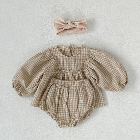 Conjunto Infantil Estilo Occidental con Blusa de Cuadros y Mangas Abullonadas - Image 12