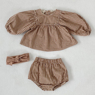 Conjunto Infantil Estilo Occidental con Blusa de Cuadros y Mangas Abullonadas - Image 5