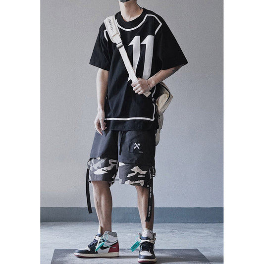 Shorts Deportivos Harajuku Falsa Doble Capa Cintura Suelta Tendencia