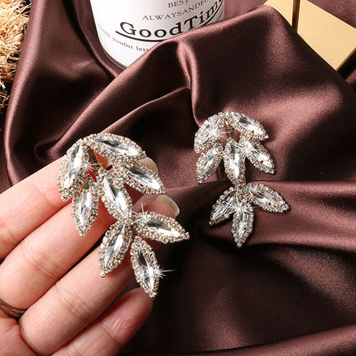 Aretes de Hoja de Diamante Brillante en Plata 925 con Borla Larga