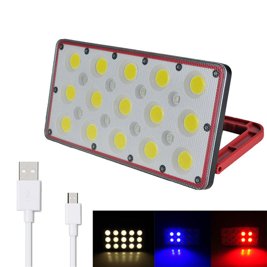 Linterna LED Recargable USB con Luz de Advertencia Roja y Azul para Camping