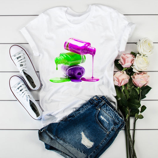 Playera Estampada Corta para Mujer con Diseño Nail Art