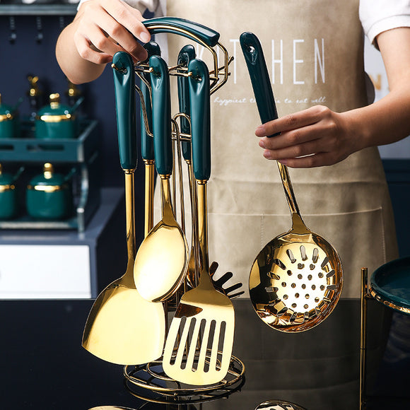 Set de 7 Utensilios de Cocina en Acero Inoxidable y Silicona Premium