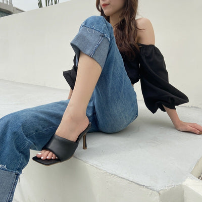 Sandalias y Pantuflas de Cuero Suave con Tacón Stiletto y Detalles de Diamantes - Image 10
