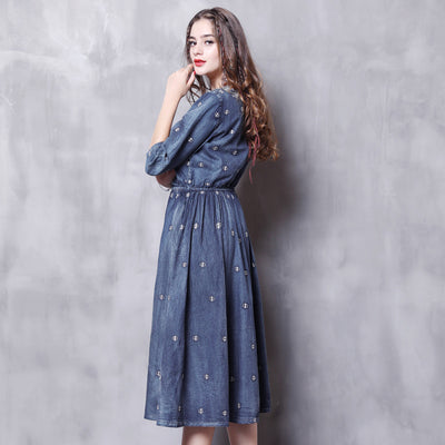 Falda Denim Amplia Retro Primavera Talla Grande - Image 8