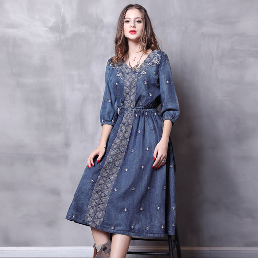Falda Denim Amplia Retro Primavera Talla Grande