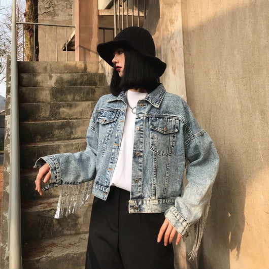 Chaqueta Denim Corta Suelta con Flecos para Mujer - Image 21
