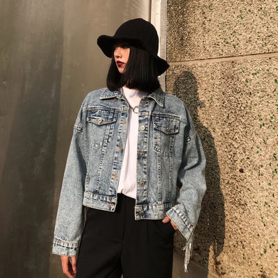 Chaqueta Denim Corta Suelta con Flecos para Mujer - Image 20