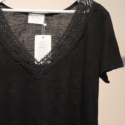 Blusa Manga Corta con Encaje Bordado y Escote en V - Image 6