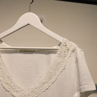 Blusa Manga Corta con Encaje Bordado y Escote en V - Image 9