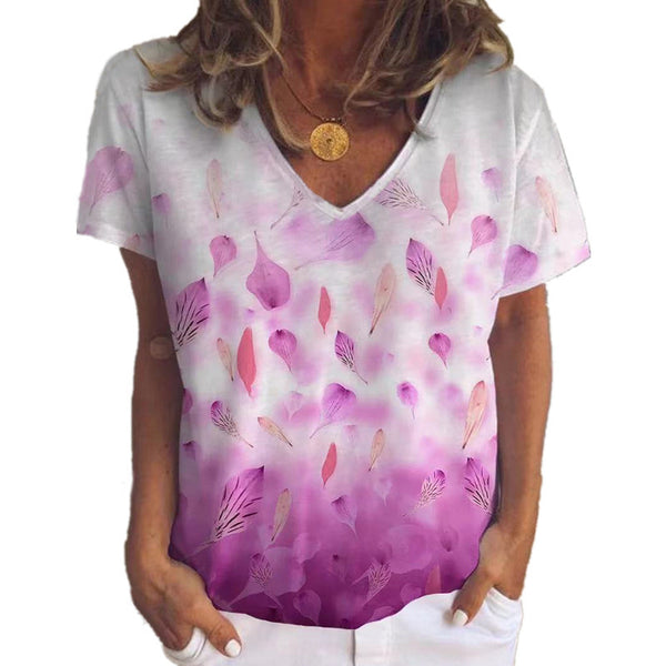Blusa Estampado Flores con Escote V y Mangas Cortas