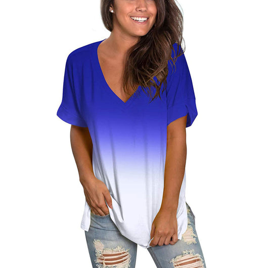 Blusa Degradado Escote V Manga Corta Suelta - Image 3