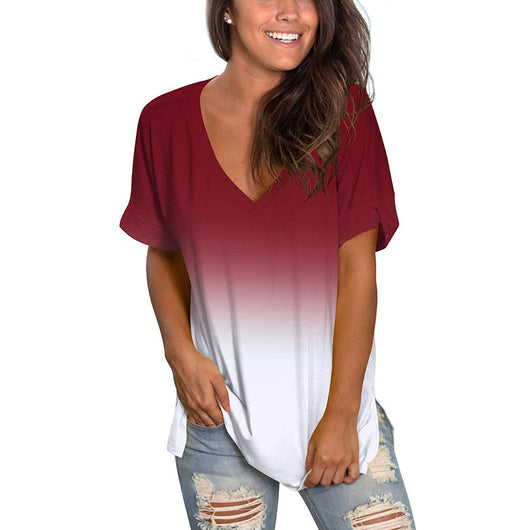 Blusa Degradado Escote V Manga Corta Suelta - Image 6