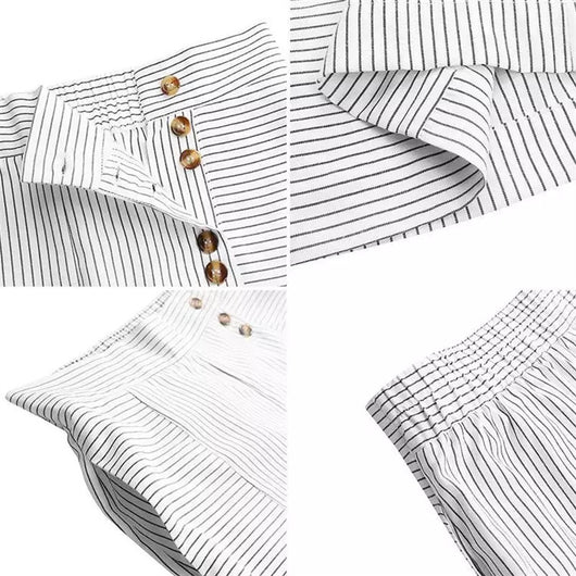 Pantalón Ancho Casual con Cinturón Decorativo y Rayas Irregulares - Image 12