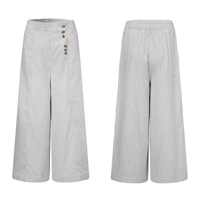 Pantalón Ancho Casual con Cinturón Decorativo y Rayas Irregulares - Image 13
