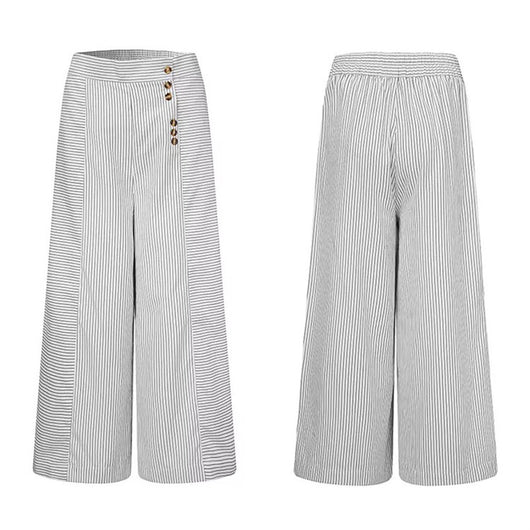 Pantalón Ancho Casual con Cinturón Decorativo y Rayas Irregulares - Image 13