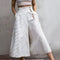 Pantalón Ancho Casual con Cinturón Decorativo y Rayas Irregulares