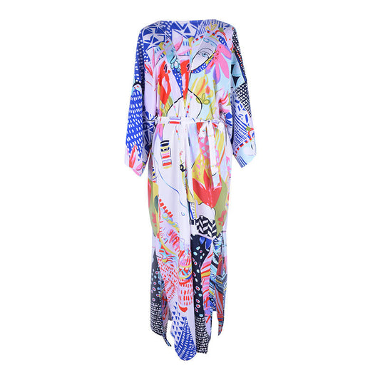 Blusa Playera Estampada con Cinturón - Cardigan Sexy de Playa