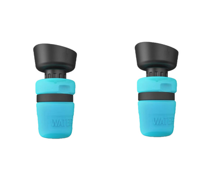 Pink and black foldable pet water bottle with integrated bowl, shown extended and collapsed, with a dog drinking. - Image 17