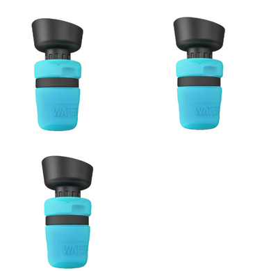 Pink and black foldable pet water bottle with integrated bowl, shown extended and collapsed, with a dog drinking. - Image 18