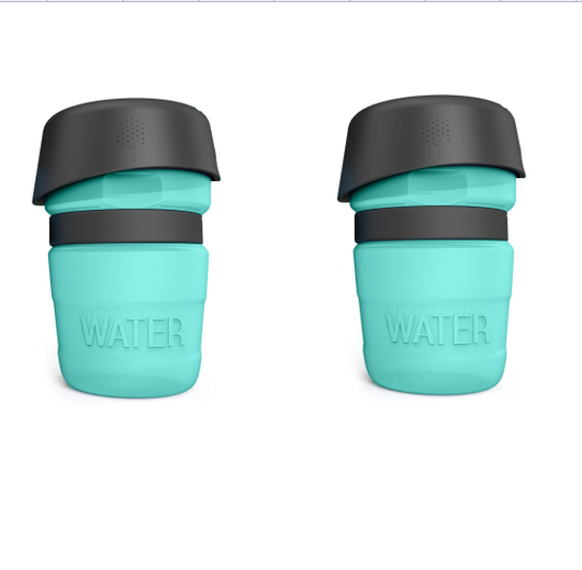 Pink and black foldable pet water bottle with integrated bowl, shown extended and collapsed, with a dog drinking. - Image 20