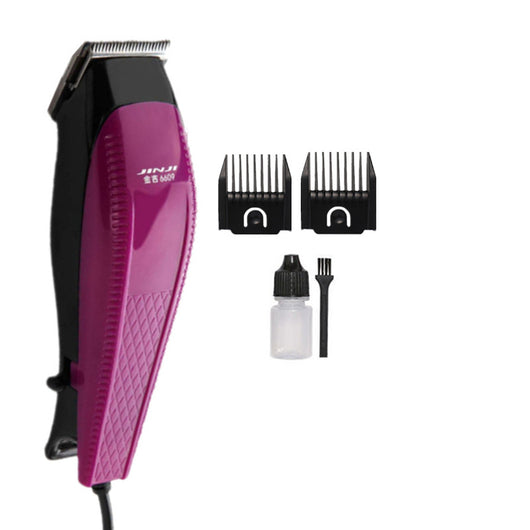 Red corded electric hair clipper with stainless steel blade, two black guide combs, two replacement blades, oil, and brush. - Image 5