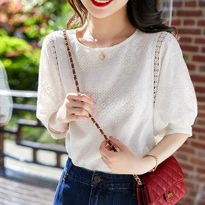 Blusa Holgada con Mangas Farol Bordadas Solubles en Agua - Image 8