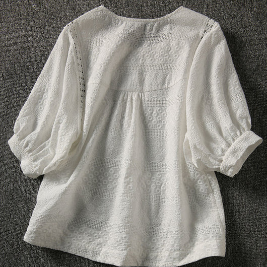 Blusa Holgada con Mangas Farol Bordadas Solubles en Agua - Image 6