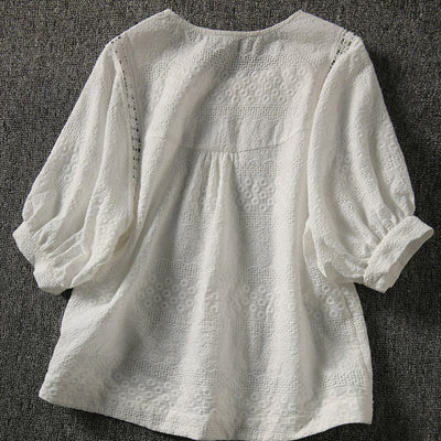 Blusa Holgada con Mangas Farol Bordadas Solubles en Agua - Image 4
