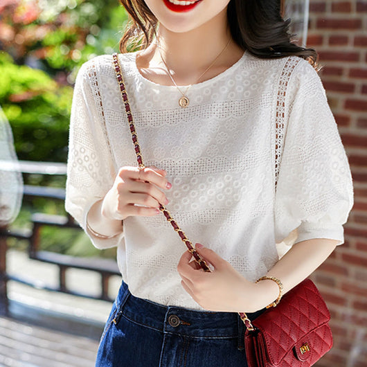 Blusa Holgada con Mangas Farol Bordadas Solubles en Agua - Image 2