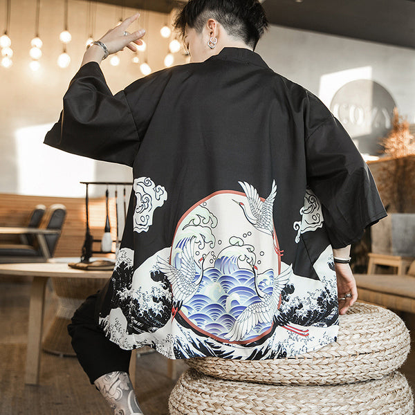 Cardigan Hanfu Estilo Chino con Moneda de Cobre Grulla Blanca Yunxiao