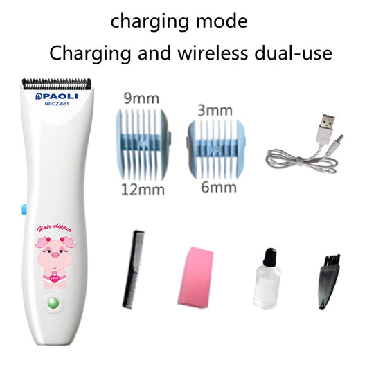 White rechargeable children's hair clipper set with guide combs (3-12mm), scissors, USB cable, cleaning brush, and oil. - Image 9