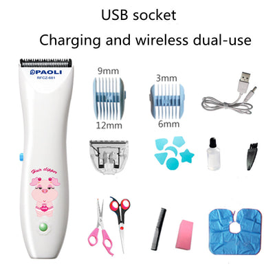 White rechargeable children's hair clipper set with guide combs (3-12mm), scissors, USB cable, cleaning brush, and oil. - Image 7