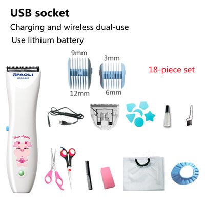 White rechargeable children's hair clipper set with guide combs (3-12mm), scissors, USB cable, cleaning brush, and oil. - Image 11
