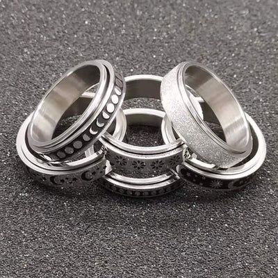 Anillo Giratorio de Acero Inoxidable con Luna y Estrellas para Aliviar Ansiedad - Image 25